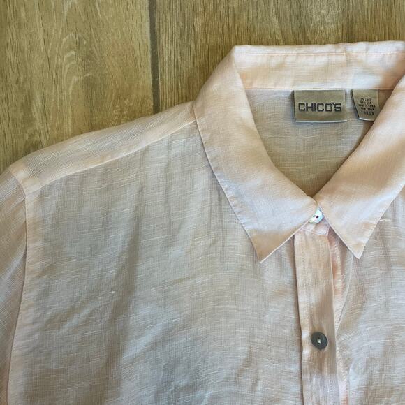 Chico’s Size 3 Pink Linen Silk Button Front Shirt 3/4 Sleeve Lightweight Top - Picture 4 of 7